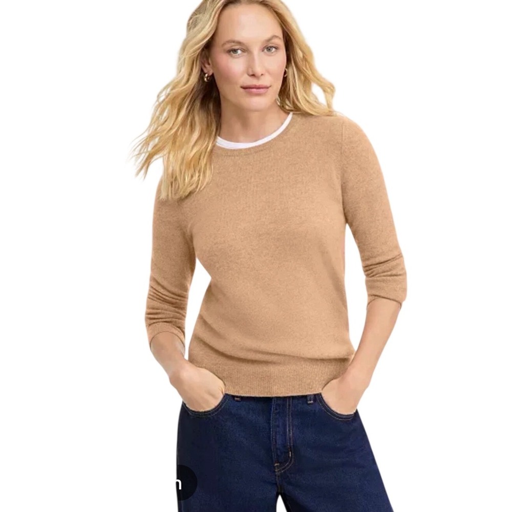 Charter Club Luxury 100% Cashmere Crewneck Sweater L Camel Tan Minimalist
